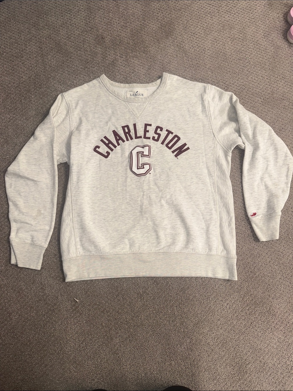 Large Leauge Light Gray Charleston Pullover Crewneck with Maroon Lettering
